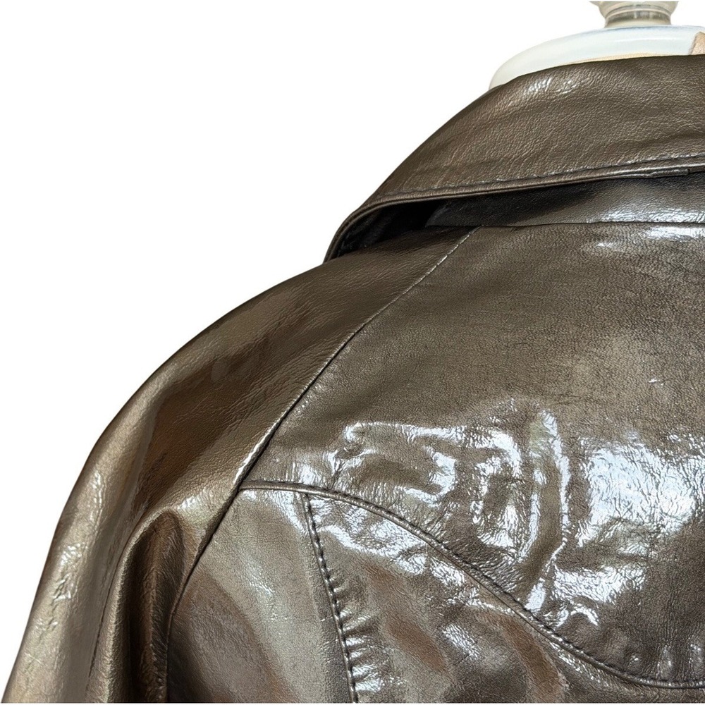 DOMA Leather Moto Biker Cropped Jacket Lacquered Glossy Edgy Gunmetal Gray SMALL - Picture 9 of 15